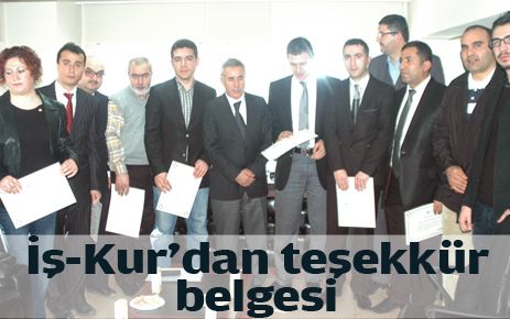 İş-Kur?dan teşekkür belgesi